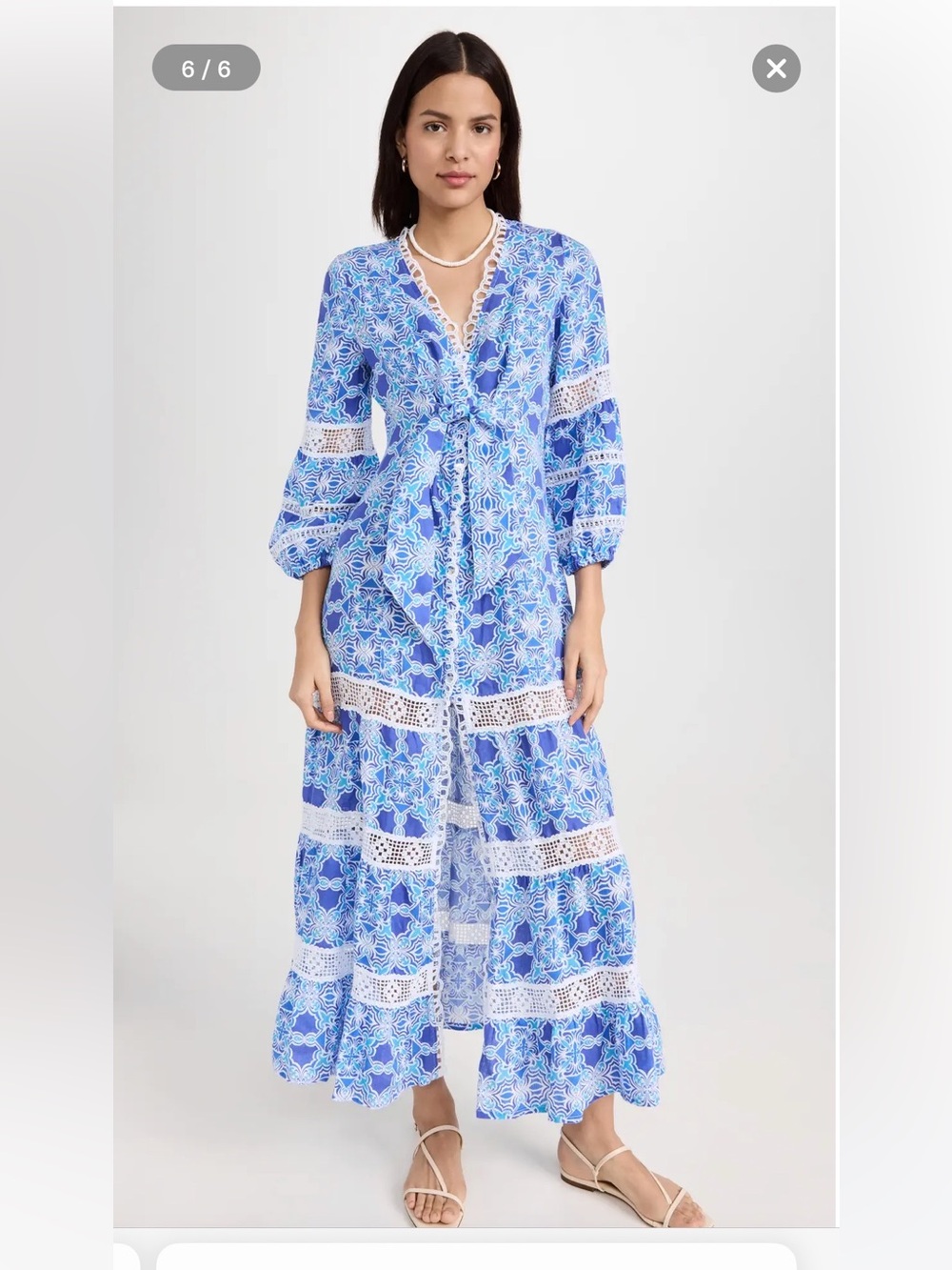 Temptation Positano Blue Printed Lace-Trim Maxi Dress